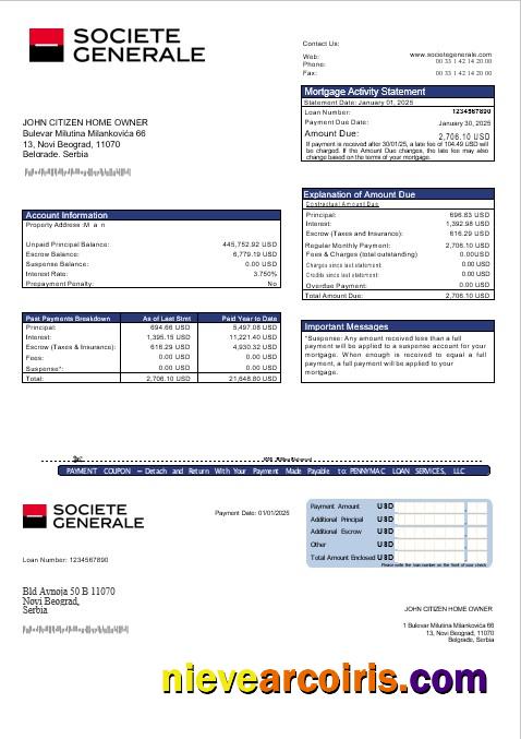 Serbia Societe Generale bank mortgage statement